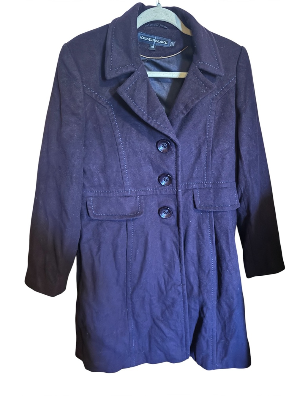 Kristen Blake Women's Purple Button-Front Wool Blend Coat medium 10 mid length